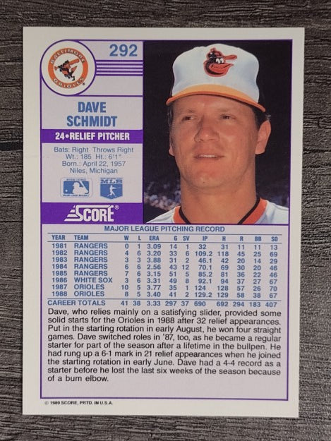 1989 Score #292 Dave Schmidt