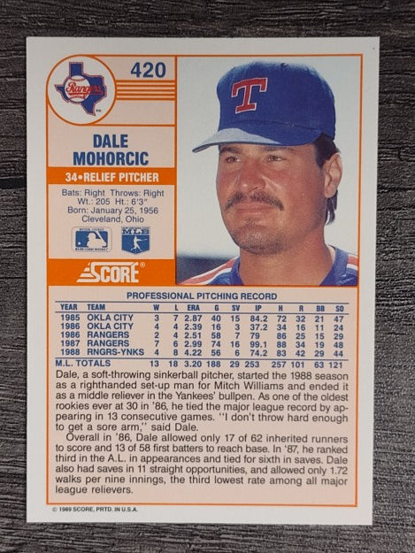 1989 Score #420 Dale Mohorcic