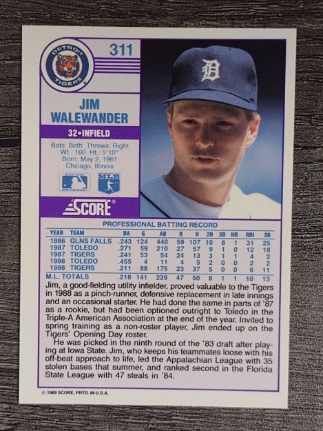 1989 Score #311 Jim Walewander