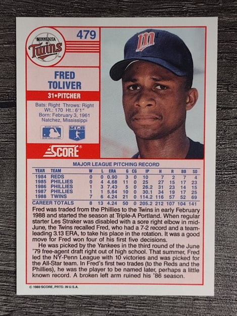 1989 Score #479 Fred Toliver