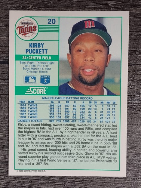 1989 Score #20 Kirby Puckett