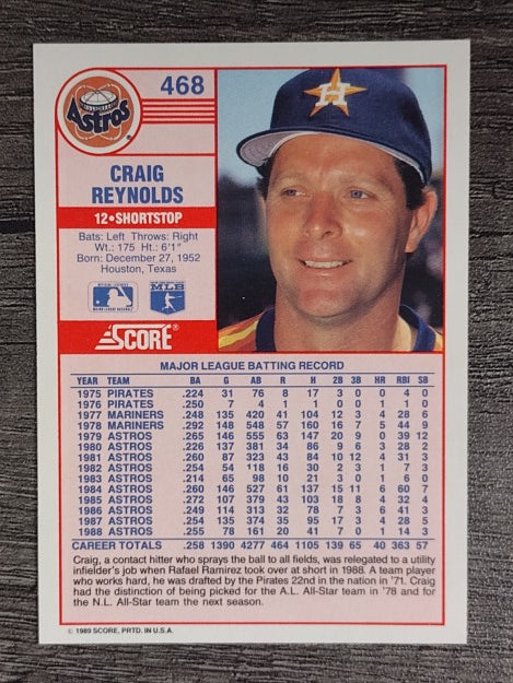 1989 Score #468 Craig Reynolds