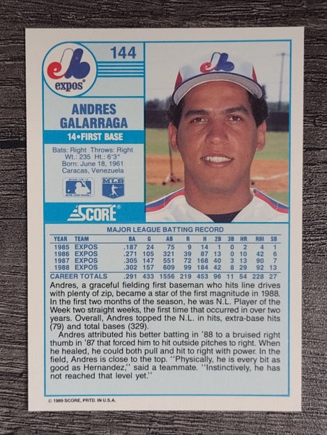 1989 Score #144 Andres Galarraga