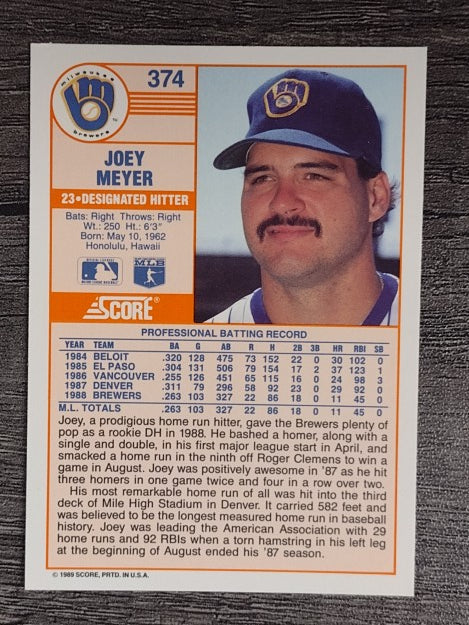 1989 Score #374 Joey Meyer