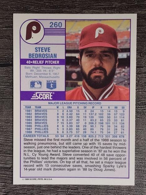 1989 Score #260 Steve Bedrosian