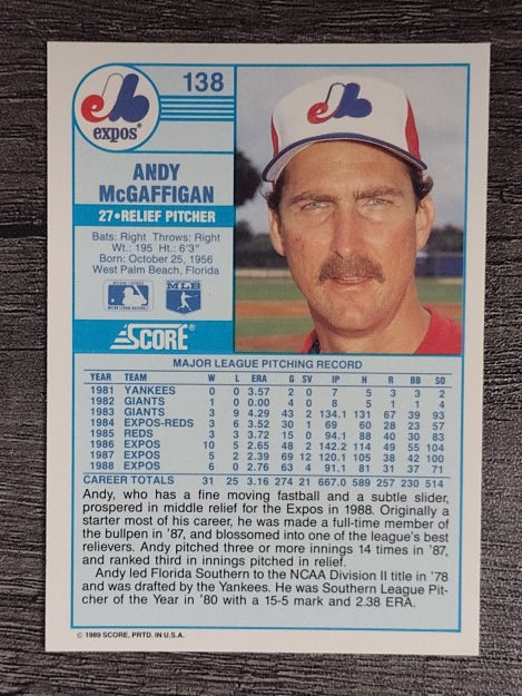 1989 Score #138 Andy McGaffigan