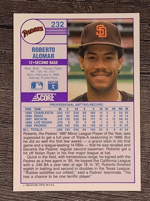 1989 Score #232 Roberto Alomar