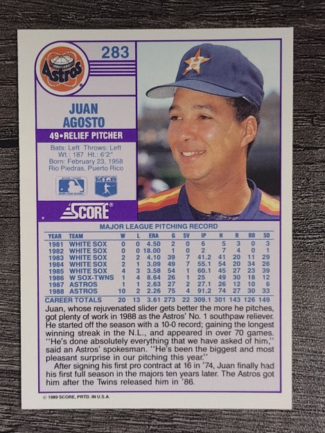 1989 Score #283 Juan Agosto