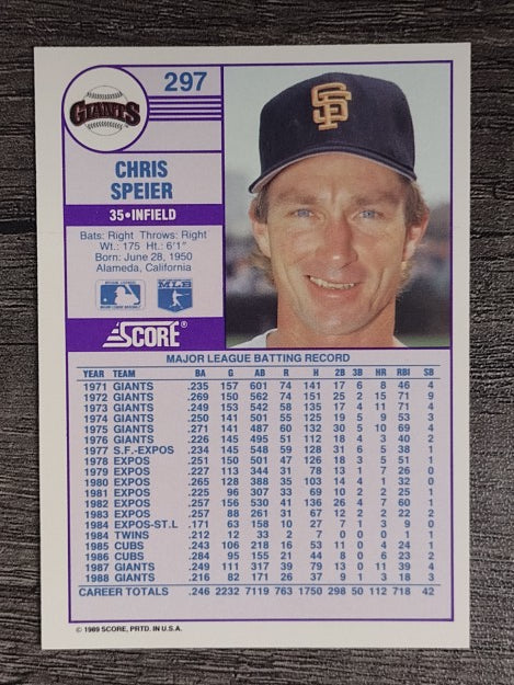 1989 Score #297 Chris Speier