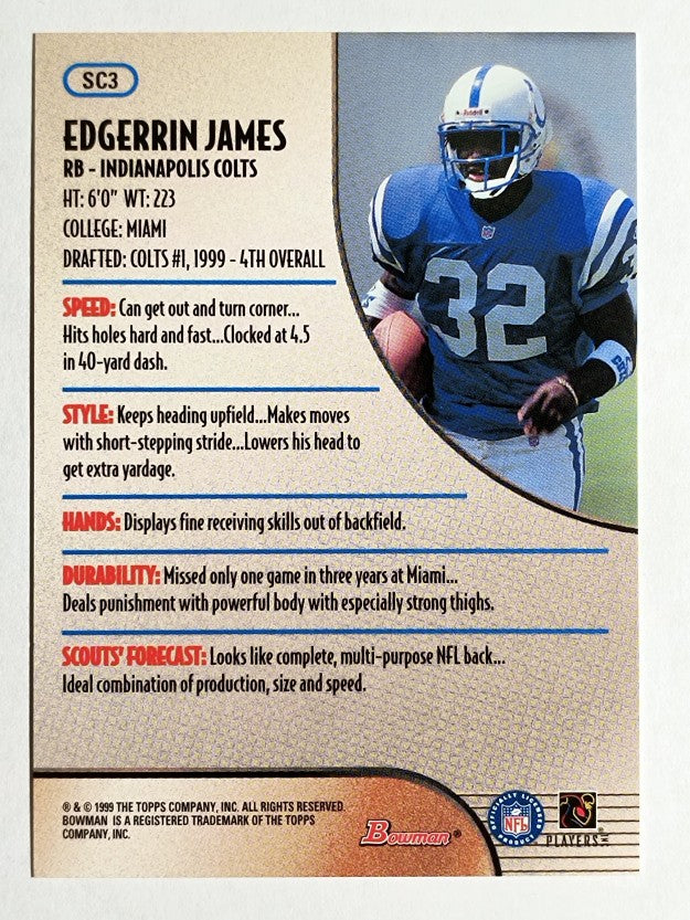 1999 Bowman Scout's Choice #SC3 Edgerrin James