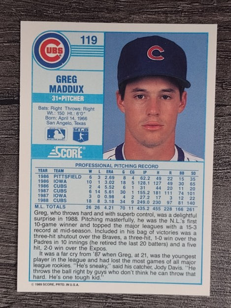 1989 Score #119 Greg Maddux