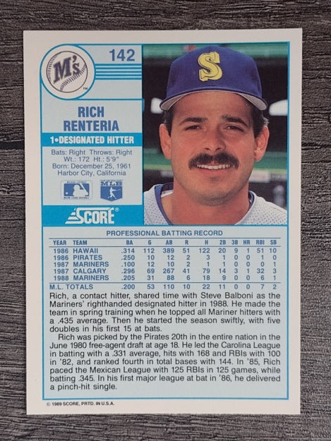 1989 Score #142 Rich Renteria