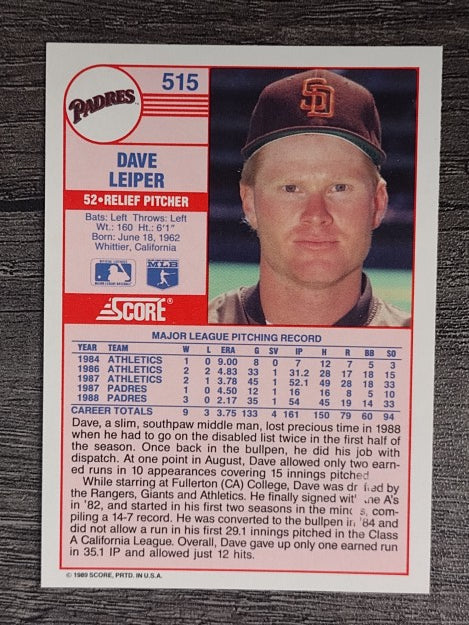 1989 Score #515 Dave Leiper