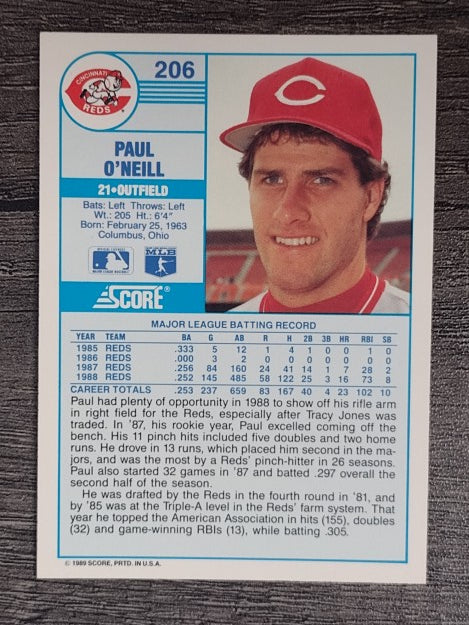 1989 Score #206 Paul O'Neill