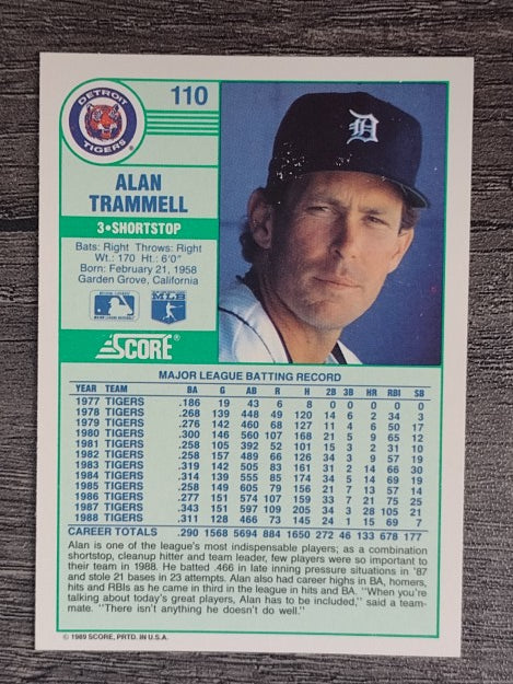 1989 Score #110 Alan Trammell