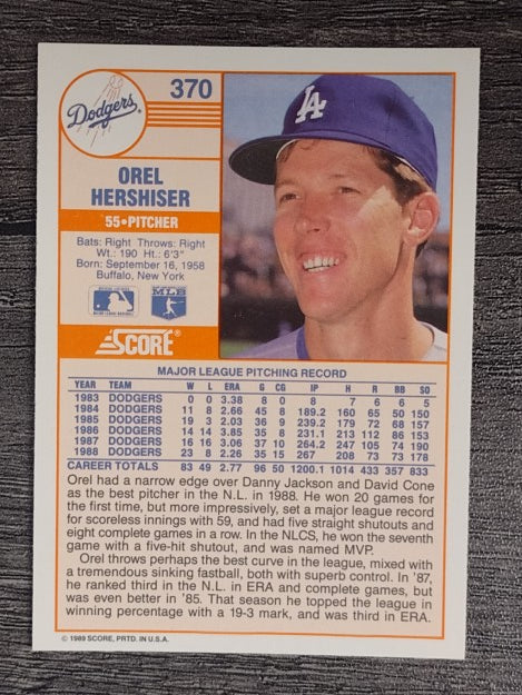 1989 Score #370 Orel Hershiser