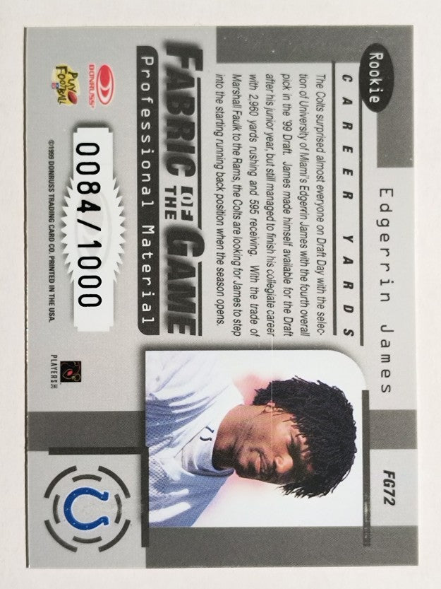 1999 Leaf Certified Fabric of the Game #FG72 Edgerrin James/1000