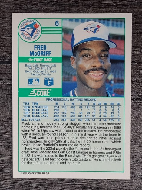 1989 Score #6 Fred McGriff
