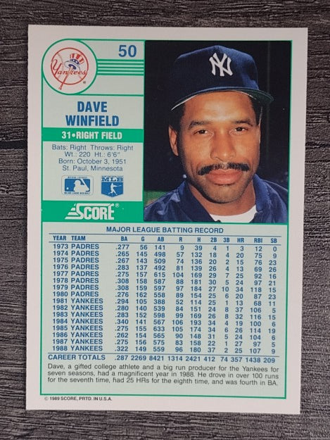 1989 Score #50 Dave Winfield