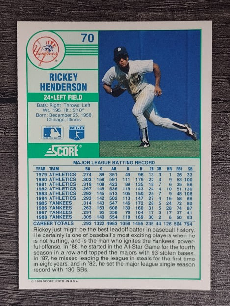1989 Score #70 Rickey Henderson