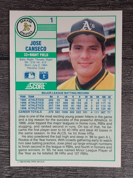 1989 Score #1 Jose Canseco