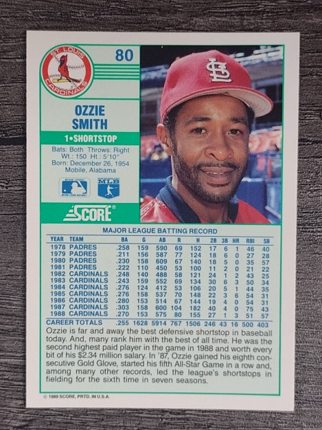 1989 Score #80 Ozzie Smith
