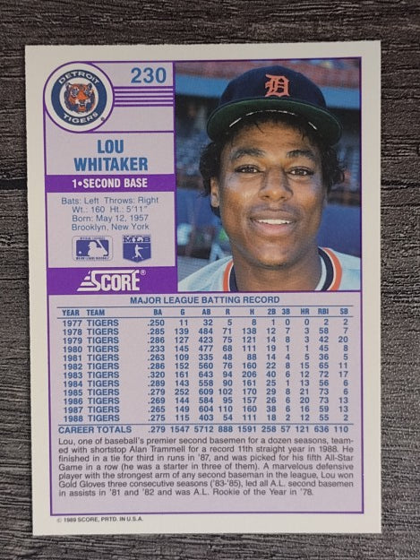1989 Score #230 Lou Whitaker