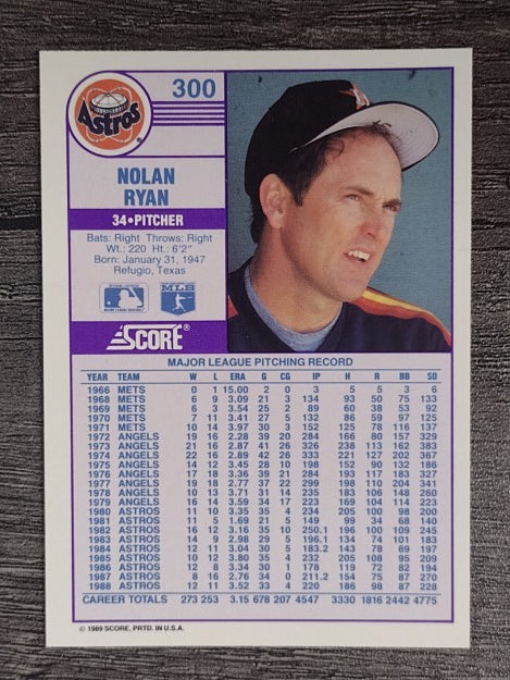 1989 Score #300 Nolan Ryan
