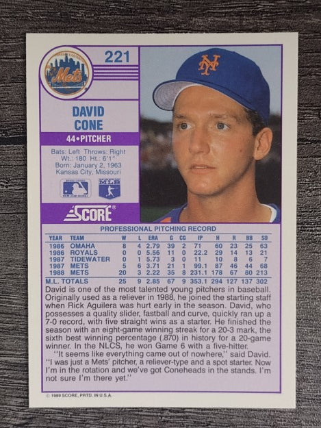 1989 Score #221 David Cone
