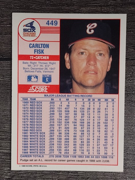 1989 Score #449 Carlton Fisk