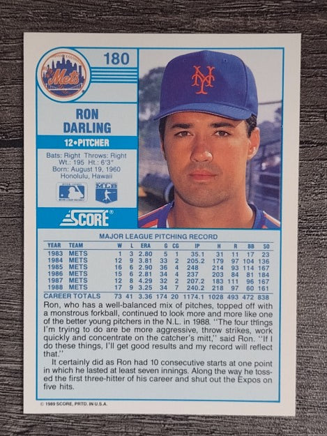 1989 Score #180 Ron Darling