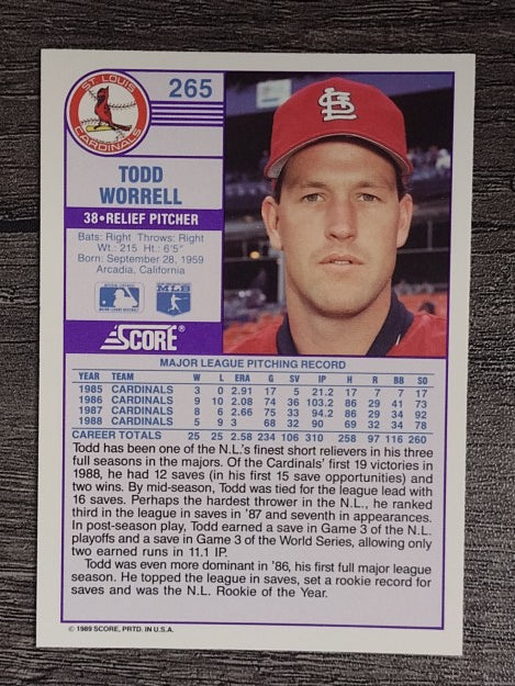 1989 Score #265 Todd Worrell