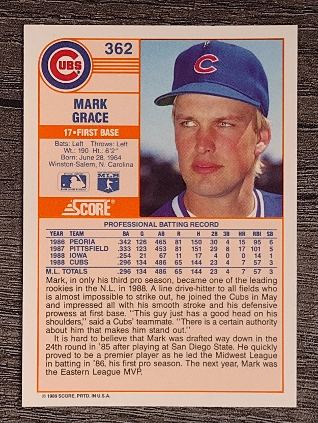 1989 Score #362 Mark Grace