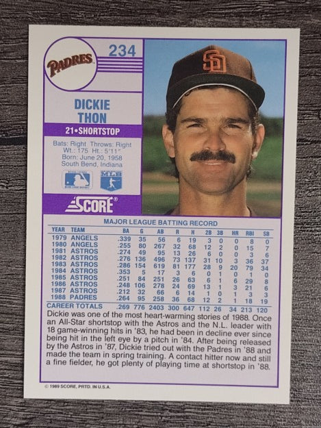 1989 Score #234 Dickie Thon