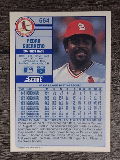 1989 Score #564 Pedro Guerrero