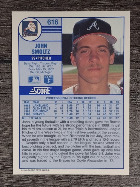 1989 Score #616 John Smoltz RC