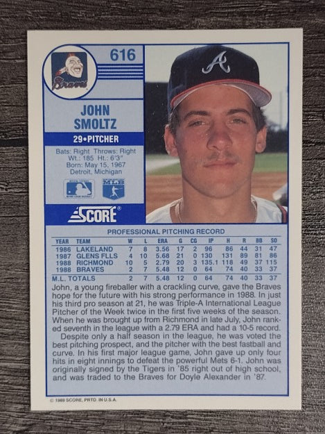 1989 Score #616 John Smoltz RC
