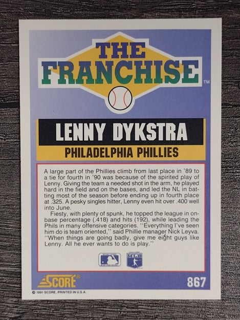 1991 Score #867 Len Dykstra FRAN