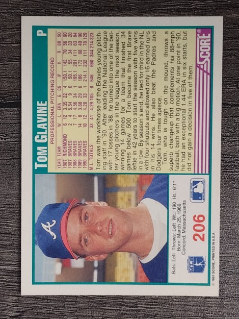 1991 Score #206 Tom Glavine