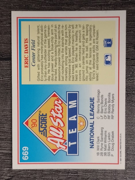 1991 Score #669 Eric Davis AS