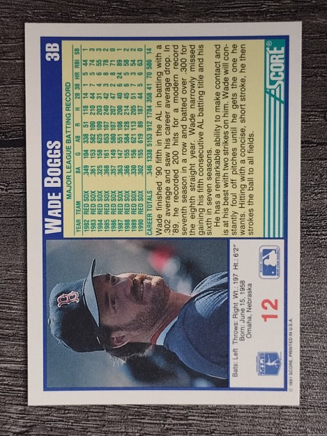 1991 Score #12 Wade Boggs