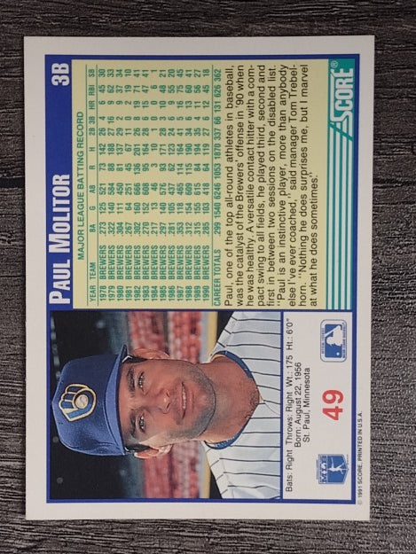 1991 Score #49 Paul Molitor