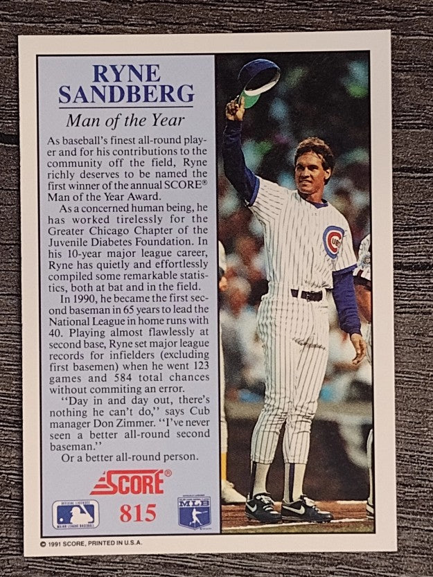 1991 Score #815 Ryne Sandberg MANYR