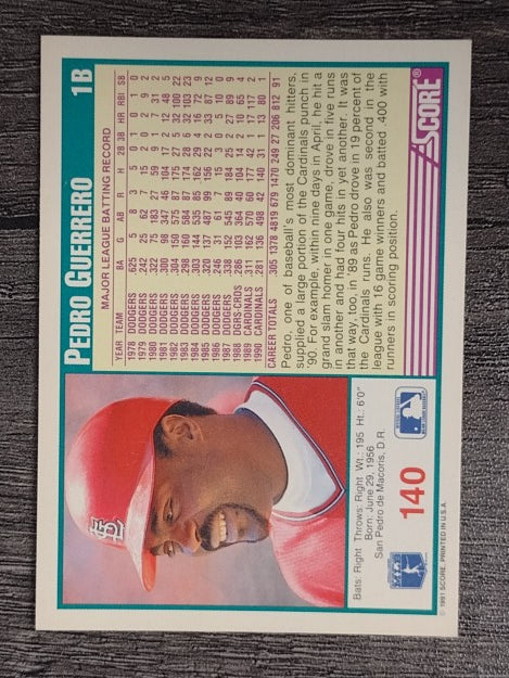 1991 Score #140 Pedro Guerrero