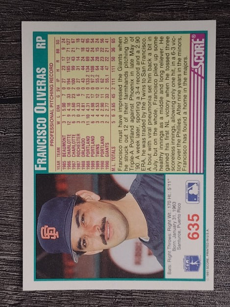1991 Score #635 Francisco Oliveras