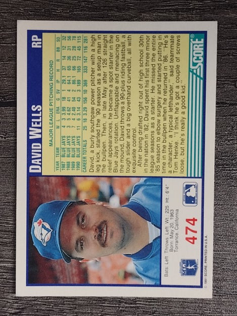 1991 Score #474 David Wells
