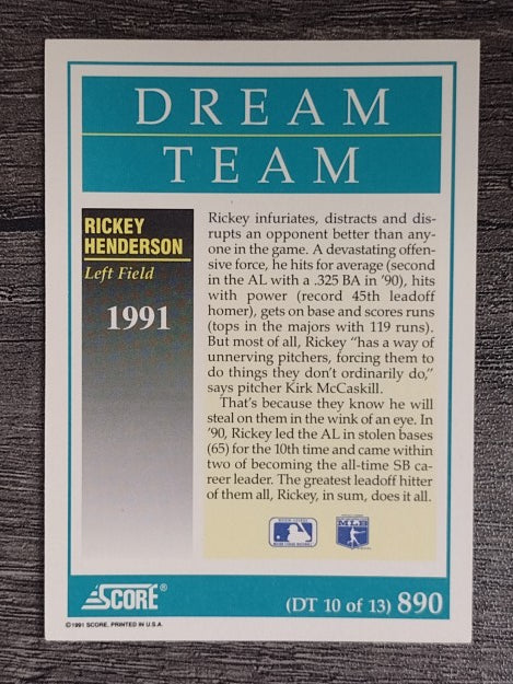 1991 Score #890 Rickey Henderson DT
