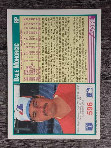 1991 Score #596 Dale Mohorcic