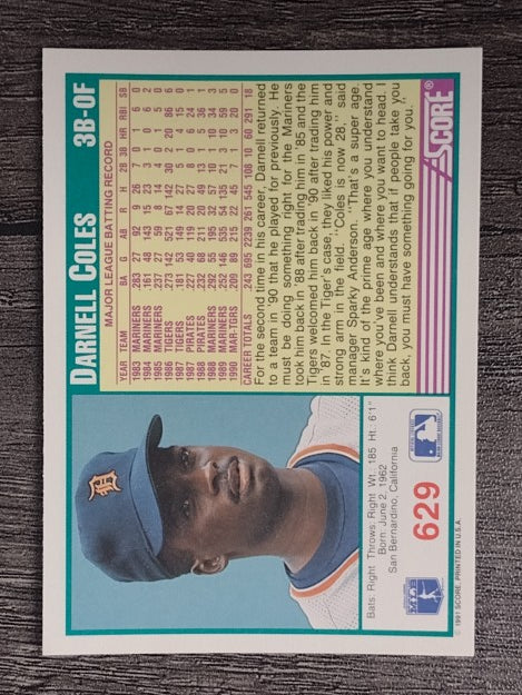 1991 Score #629 Darnell Coles