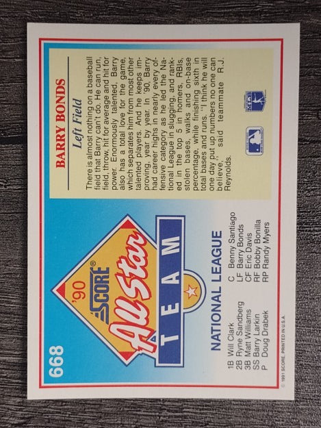1991 Score #668 Barry Bonds AS